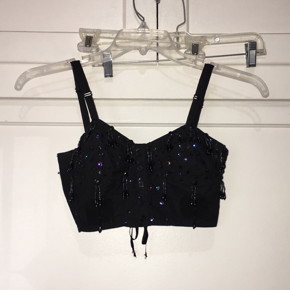 Black Beaded Dance Top